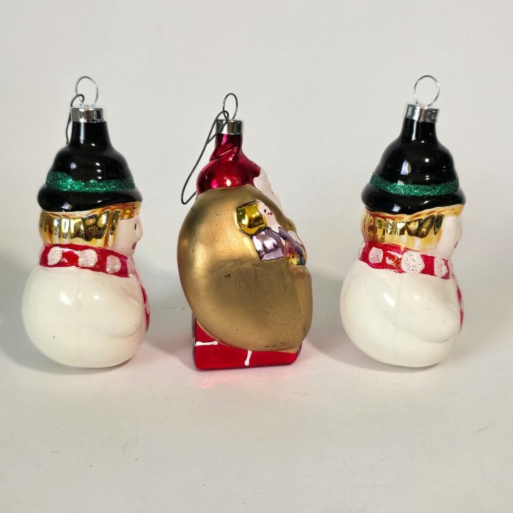 Christmas Ornament Set Blown Glass Snowman Santa Claus Sparkles Multicolor Xmas - Picture 3 of 14